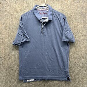 Robert Graham Polo Shirt Mens Medium Blue Contrast Collar Short Sleeve Casual